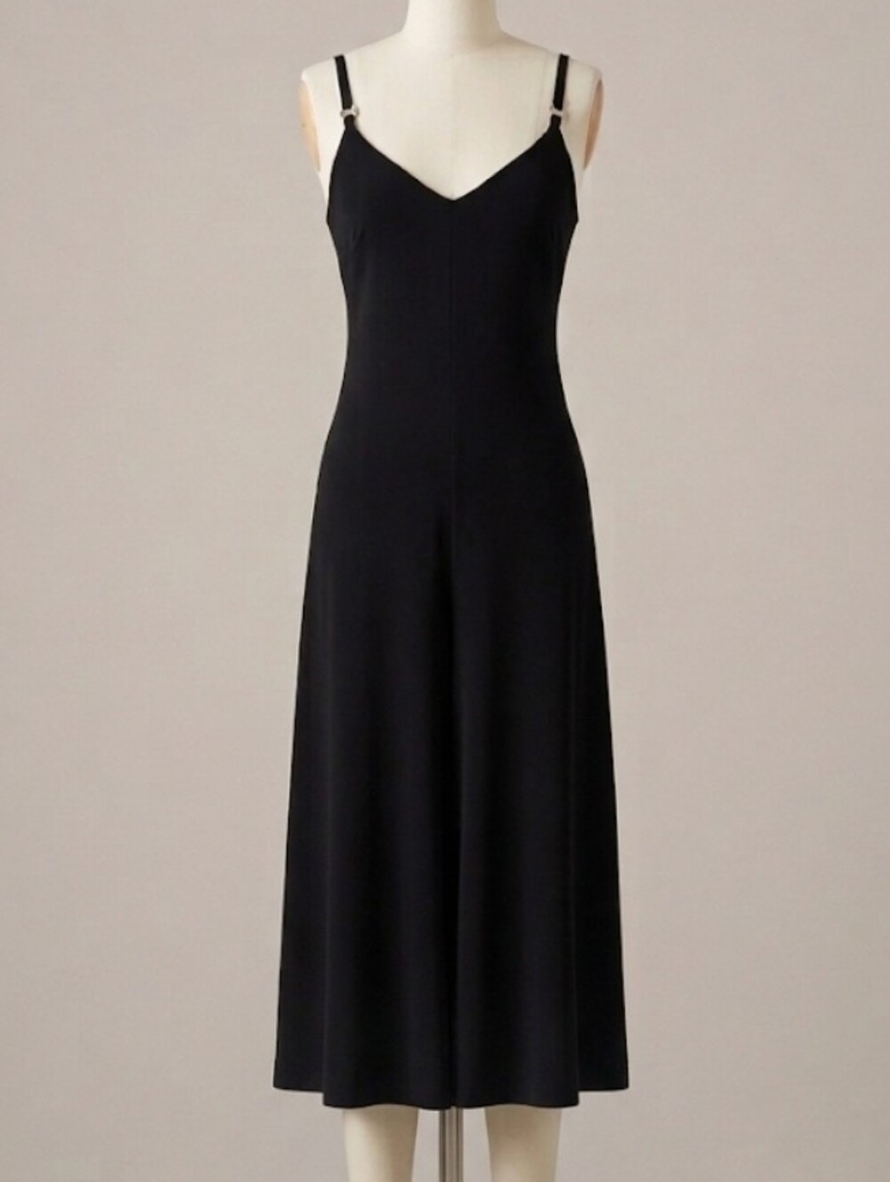 Calvin Klein Black Sleeveless Midi Dress Gold Ring Detail Built In Bra 6 Medium